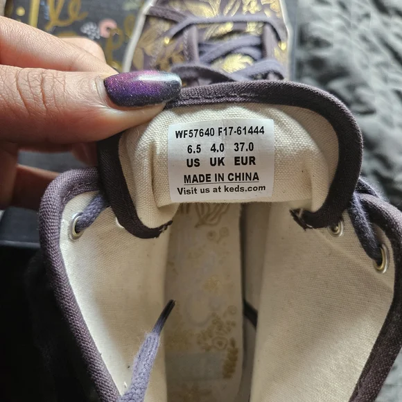 Keds Purple High-Top Sneakers with Gold Floral Design - Picture 5 of 6